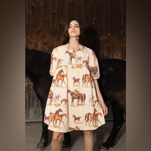 Farewell Frances Horse Gwen Short Sleeve Mini Dress Tunic 100% cotton medium